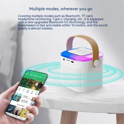 Microphone Karaoke Machine Bluetooth-compatible Speaker With 2 Wireless Mic RGB Light Home Family Singing Speaker - Image 3