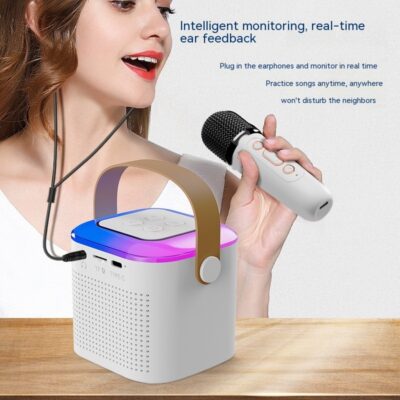 Microphone Karaoke Machine Bluetooth-compatible Speaker With 2 Wireless Mic RGB Light Home Family Singing Speaker - Image 5