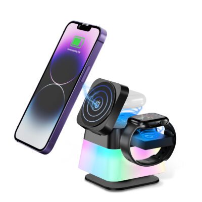 4 In 1 Rotatable Colorful Lighting Wireless Charger Stand For Phone 15 14 13 12 Pro Max 8 7 Holder Magnetic Fast Charging Station - Image 5