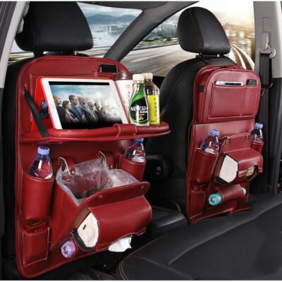 PU Leather Car Storage Bag Multifunction Seat Back Tray Hanging Bag Waterproof Car Organizer Automotive Interior Accessories - Image 2