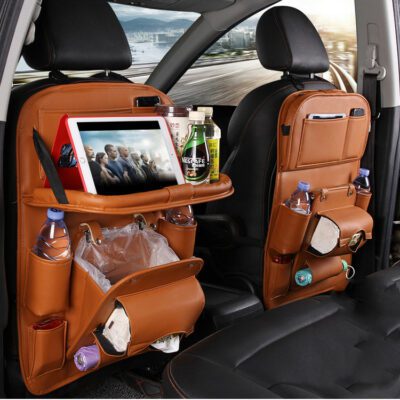 PU Leather Car Storage Bag Multifunction Seat Back Tray Hanging Bag Waterproof Car Organizer Automotive Interior Accessories - Image 6