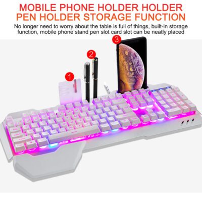 ErgonomicWired Gaming Keyboard with RGB Backlight Phone Holder - Image 3