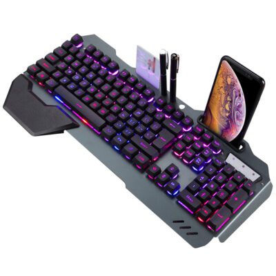 ErgonomicWired Gaming Keyboard with RGB Backlight Phone Holder - Image 10