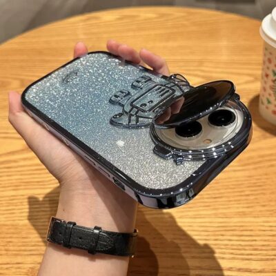 Glitter Astronaut Camera Stand Phone Case For I14 13 12 11 Pro Max XR 14 Plus Invisible Lens Bracket Plating Soft Cover - Image 9