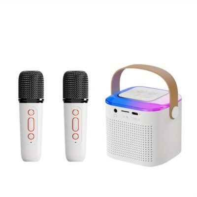 Microphone Karaoke Machine Bluetooth-compatible Speaker With 2 Wireless Mic RGB Light Home Family Singing Speaker - Image 7