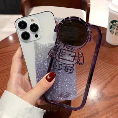 Glitter Astronaut Camera Stand Phone Case For I14 13 12 11 Pro Max XR 14 Plus Invisible Lens Bracket Plating Soft Cover - Image 3