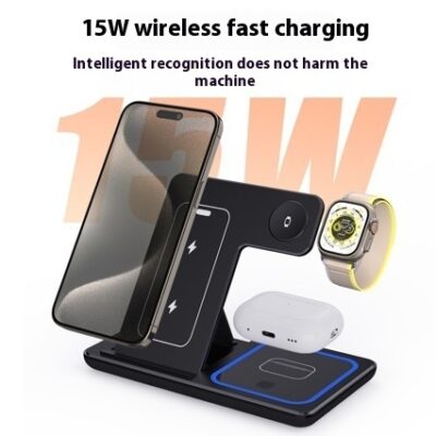 15W 3 In 1 LED Fast Wireless Charger Stand Foldable Charging Station For Smart Phone 15 14 13 12 11 IWatch 9 8 7 6 5 Airpods Pro - Image 2