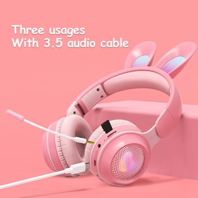 Rabbit Ear Headphones Wireless Luminous Extendable Wheat Headphones - Image 4