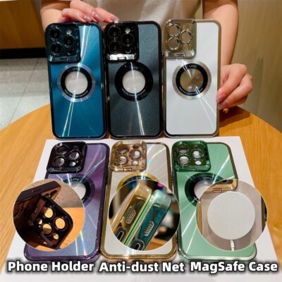 Electroplated Phone Case Luxury Plating CD Pattern Magsafe Bracket Case For  12 13 14 Pro Max Invisible Camera Stand Holder Lens Holder Magnetic Suction - Image 3