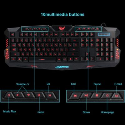 J10 tricolor backlight wired gaming keyboard set colorful luminous gaming mouse keyboard Russian keyboard - Image 3