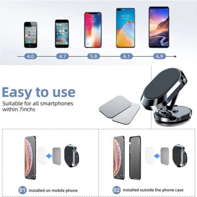 Rotate Metal Magnetic Car Phone Holder Foldable Universal Mobile Phone Stand Air Vent Magnet Mount GPS Support - Image 3