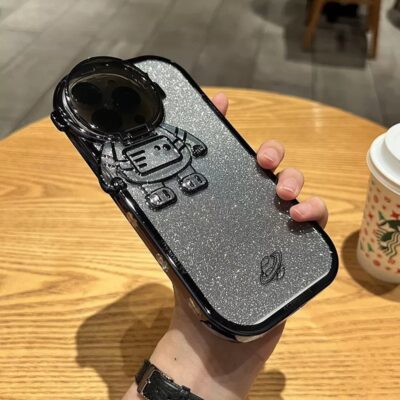 Glitter Astronaut Camera Stand Phone Case For I14 13 12 11 Pro Max XR 14 Plus Invisible Lens Bracket Plating Soft Cover - Image 7