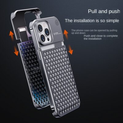 Aluminum Alloy Phone Case For 14 13 Pro Max Plus Hollow Heat Dissipation Anti-fall Full Body Shockproof Phone Cove - Image 4