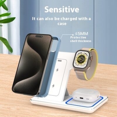 15W 3 In 1 LED Fast Wireless Charger Stand Foldable Charging Station For Smart Phone 15 14 13 12 11 IWatch 9 8 7 6 5 Airpods Pro - Image 3