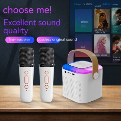 Microphone Karaoke Machine Bluetooth-compatible Speaker With 2 Wireless Mic RGB Light Home Family Singing Speaker - Image 2