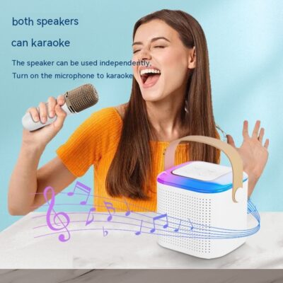 Microphone Karaoke Machine Bluetooth-compatible Speaker With 2 Wireless Mic RGB Light Home Family Singing Speaker - Image 4