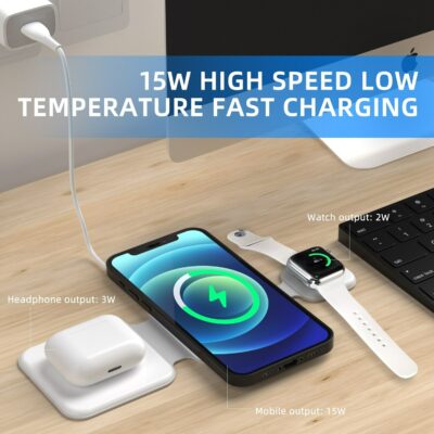 3 In 1 Magnetic Foldable Wireless Charger Charging Station Multi-device Folding Cell Phone Wireless Charger Gadgets - Image 3