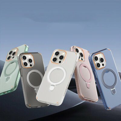 New Colorful Magnetic Bracket Phone Case With Holder Stand Cover For Magesafe Magnetic Transparent Wireless Charge Case For Phone - Imagen 6