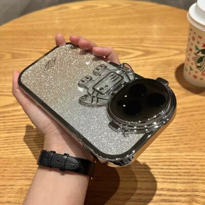 Glitter Astronaut Camera Stand Phone Case For I14 13 12 11 Pro Max XR 14 Plus Invisible Lens Bracket Plating Soft Cover - Image 4