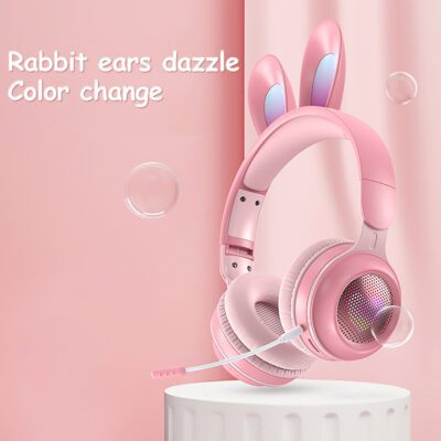 Rabbit Ear Headphones Wireless Luminous Extendable Wheat Headphones - Image 3