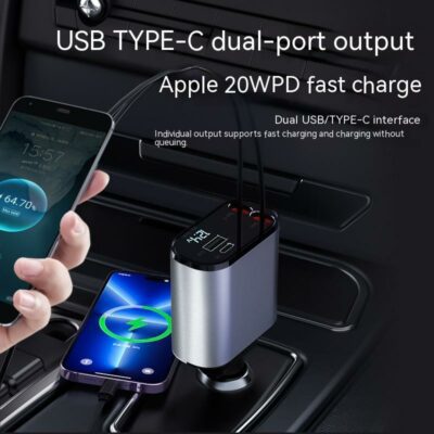 Metal Car Charger 100W Super Fast Charging Car Cigarette Lighter USB And TYPE-C Adapter - Imagen 2